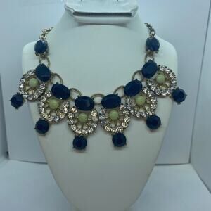 Gold-Tone Navy Blue Green Rhinestone Necklace